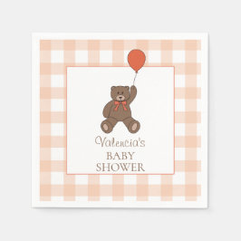 Teddybär und Luftballon Orange Weiße Babyparty Serviette