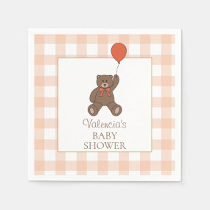 Teddybär und Luftballon Orange Weiße Babyparty Serviette