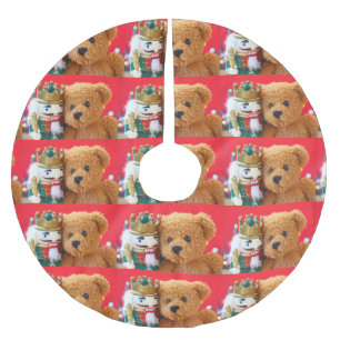 Teddybär und Nussknacker Polyester Weihnachtsbaumdecke