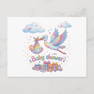 Teddybär und Vogel Baby Shower Kunst Einladungspostkarte