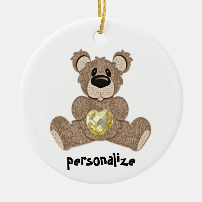 Teddybär-Verzierung Novembers Birthstone Keramikornament (Vorne)