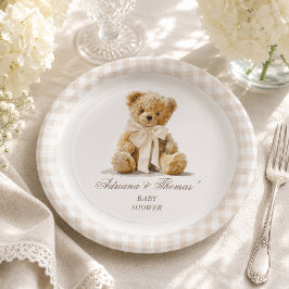 Teddybär Vintage Beige Babyparty Pappteller