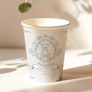 Teddybär Vintage Chinoiserie Toile Babyparty Pappbecher