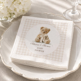 Teddybär Vintage Gingham Babyparty Serviette