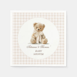 Teddybär Vintage Gingham Babyparty Serviette