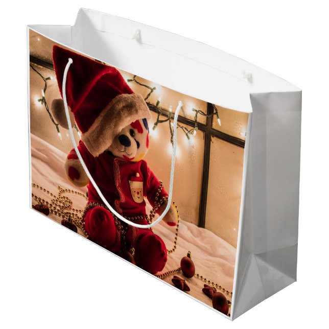 Teddybär-Weihnachtsgeschenk-Tasche Große Geschenktüte (Rückseite Schrägansicht)