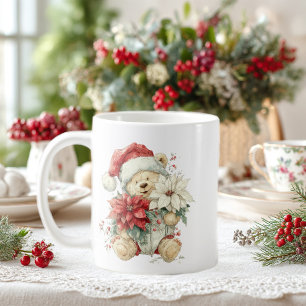 Teddybär Weihnachtsmann mit Weihnachtsblumen Kaffeetasse
