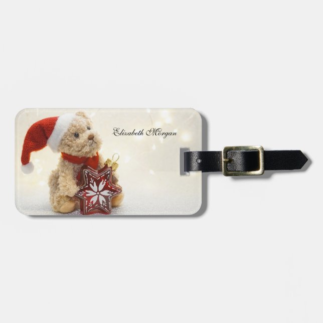 Teddybär, Weihnachtsmannmütze, Weihnachtsschmuck Gepäckanhänger (Vorderseite horizontal)