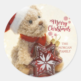 Teddybär, Weihnachtsmannmütze, Weihnachtsschmuck Runder Aufkleber