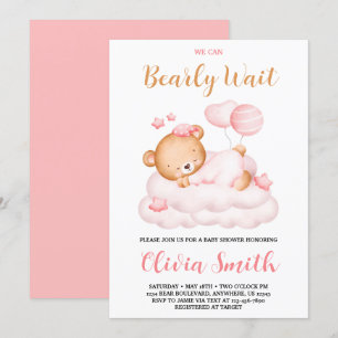 Teddybär Wir können es kaum erwarten Mädchen Baby  Einladung