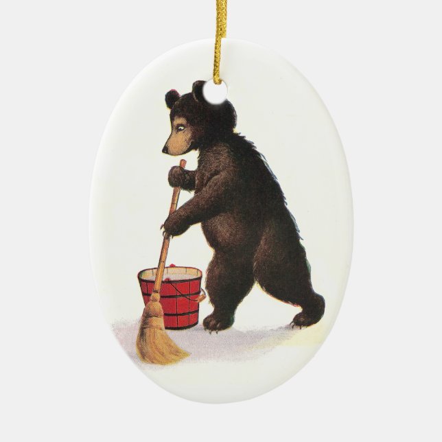 Teddybär-wischender Boden Keramikornament (Vorne)