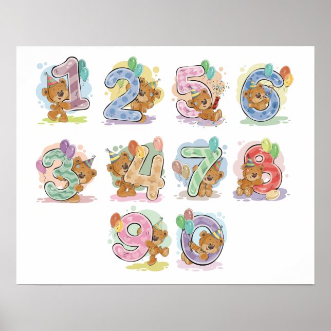 Teddybär Zahlen Poster (Vorne)