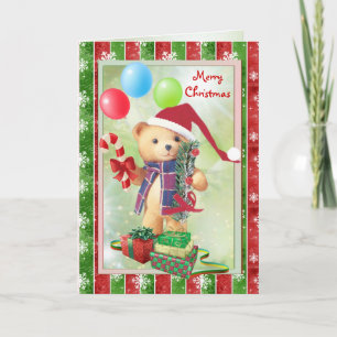 Teddybär, Zuckerstange und Weihnachtsgeschenke Feiertagskarte