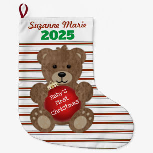 Teddybär zum ersten Weihnachten des Babys Großer Weihnachtsstrumpf