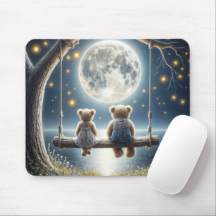 Teddybären auf einer Schaukel im Mondlicht Mousepad