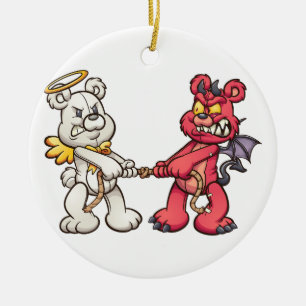 Teddybären aus Engel und Teufel in einem Tauwetter Keramik Ornament