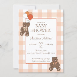 Teddybären-Baby-Shower-Ballons Schleifen Orange Ka Einladung