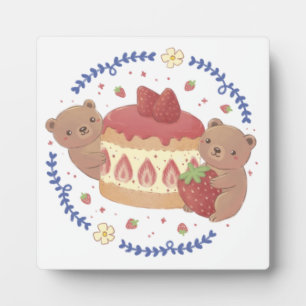 Teddybären & Erdbeerkuchen-Illustration Fotoplatte