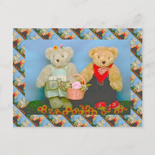 Teddybären, Frühgärtnerpaar Postkarte (Vorderseite)