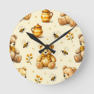 Teddybären Honigbienen Kinderzimmer Muster Runde Wanduhr