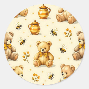 Teddybären Honigbienen Kinderzimmer Muster Runder Aufkleber