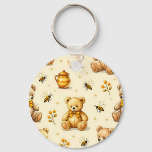 Teddybären-Honigbienen-Kinderzimmer-Muster Schlüsselanhänger