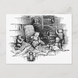 Teddybären lesen in der Bibliothek Postkarte