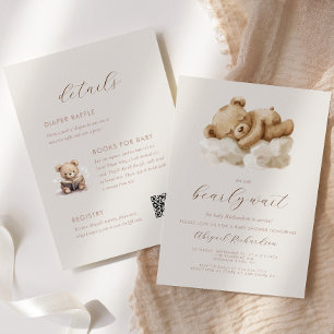 Teddybären mit Aquarellfarbe All-in-One Beige Baby Einladung