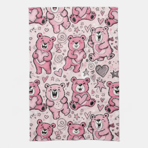 Teddybären mit Herzen und Rosa - Valentinstag (5) Geschirrtuch