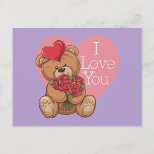 Teddybären-Rose mit "I Liebe You"-Herz Feiertagspostkarte