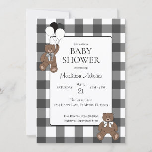 Teddybären Schwarz-Buffalo-Karo Babyparty Einladung