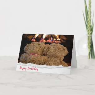 Teddybären zum Geburtstag im Kamin Karte