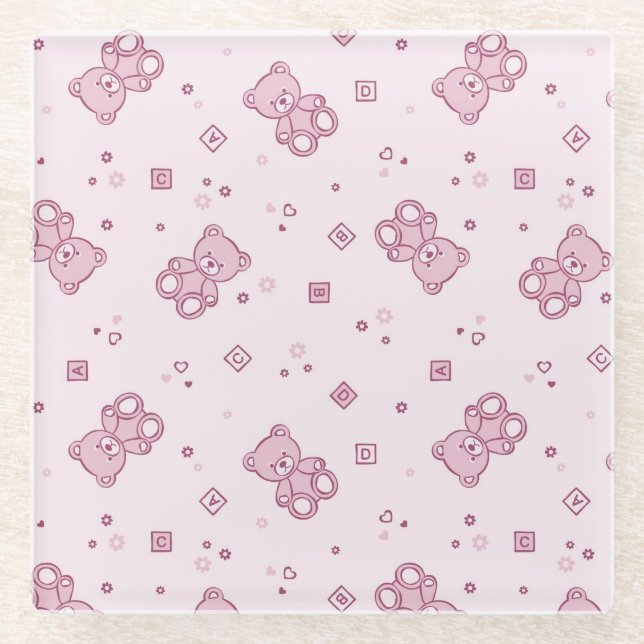 Teddybärhintergrund Rosa Glasuntersetzer (Vorderseite)