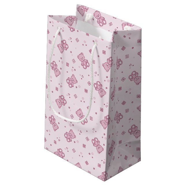Teddybärhintergrund Rosa Kleine Geschenktüte (Rückseite Schrägansicht)