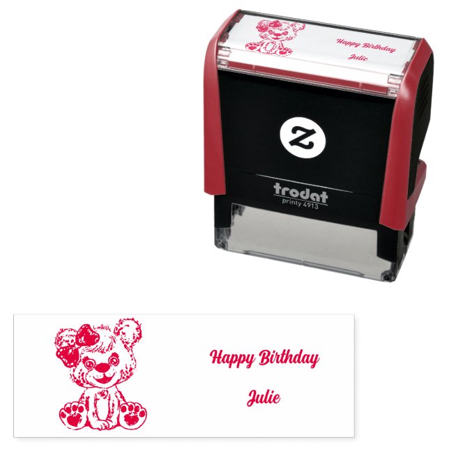 Teddybear Happy Birthday selbst-inking Gummi Brief Permastempel (Beispiel)