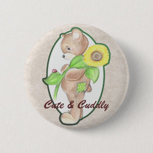 Teddybear, Marienkäfer und Sonnenblume-Knopf Button