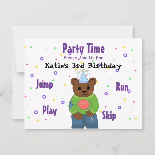 Teddybear Partys Time Einladung (Vorderseite)