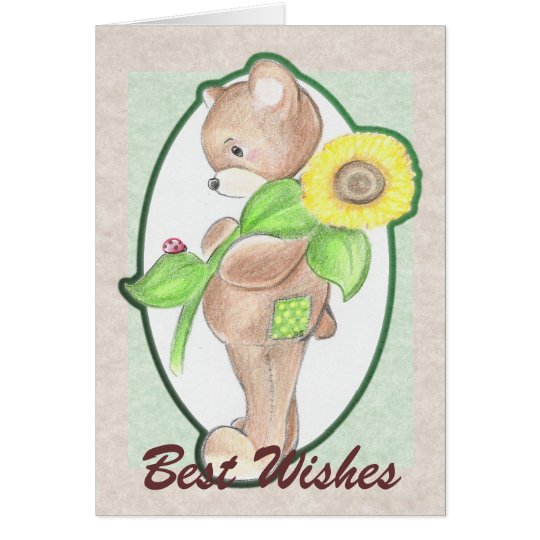 Teddybear, Sonnenblume und Marienkäfer Karte