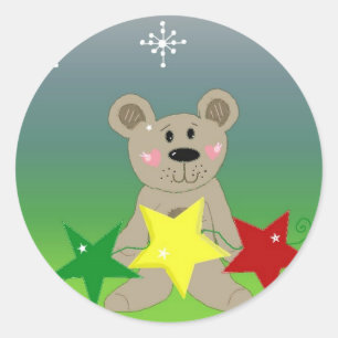 Teddybear with Holiday Stars Runder Aufkleber