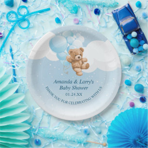 Teddypapierplatten mit blauen Ballons Pappteller