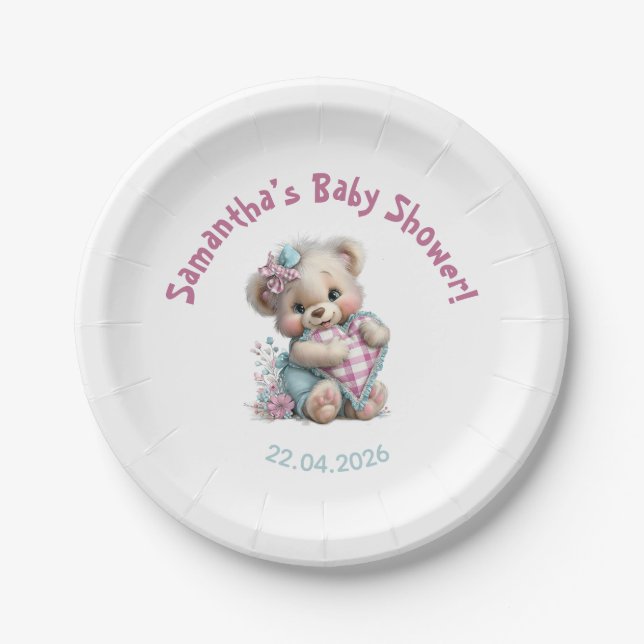 Teddyparty-Platte Baby Shower  Pappteller (Vorderseite)