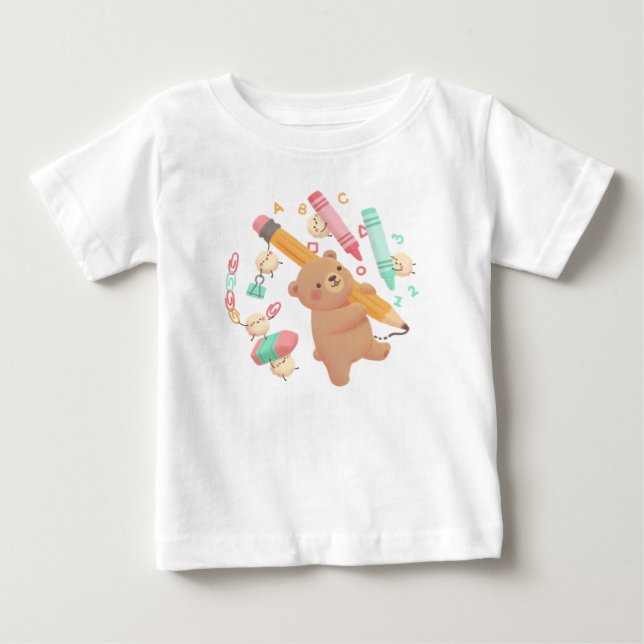 Teddy's Back to School Illustration Baby T-shirt (Vorderseite)