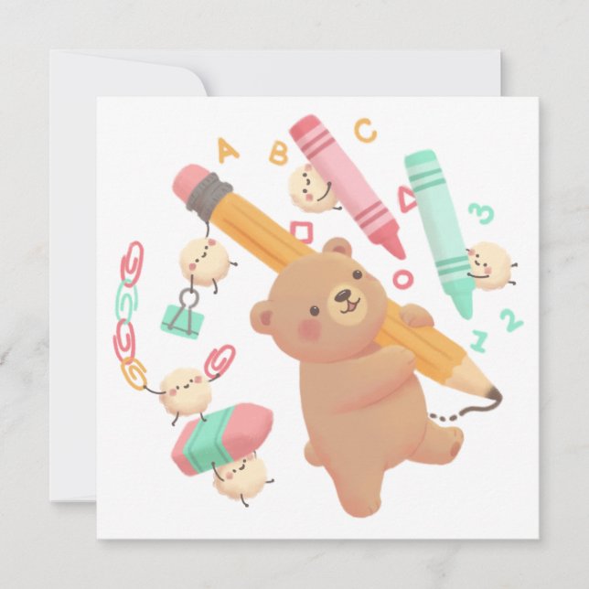 Teddy's Back to School Illustration Einladung (Vorderseite)