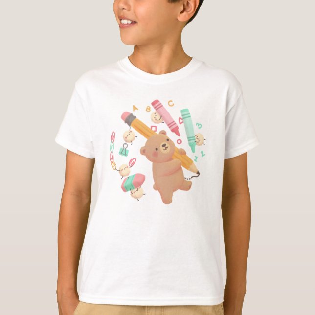 Teddy's Back to School Illustration T-Shirt (Vorderseite)