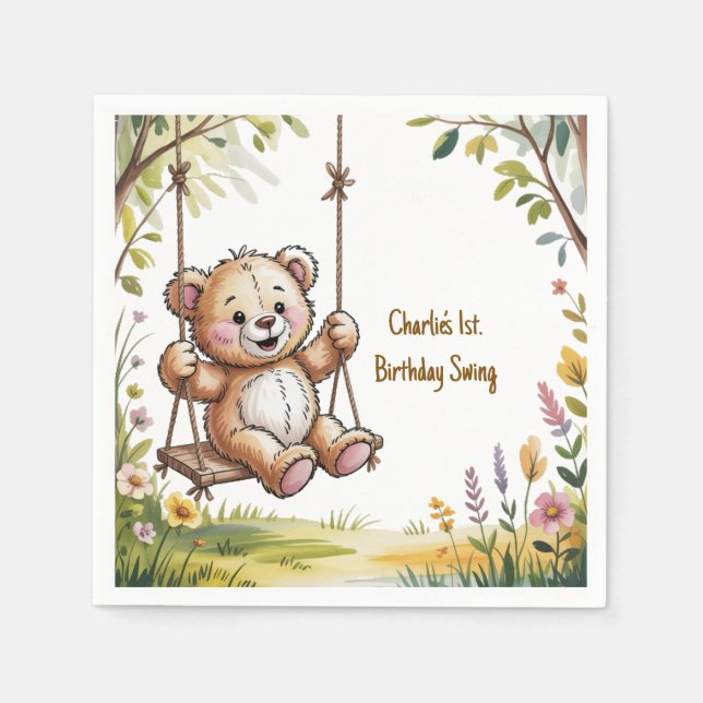 Teddys erstes GeburtstagsschwingenParty Serviette (Vorderseite)