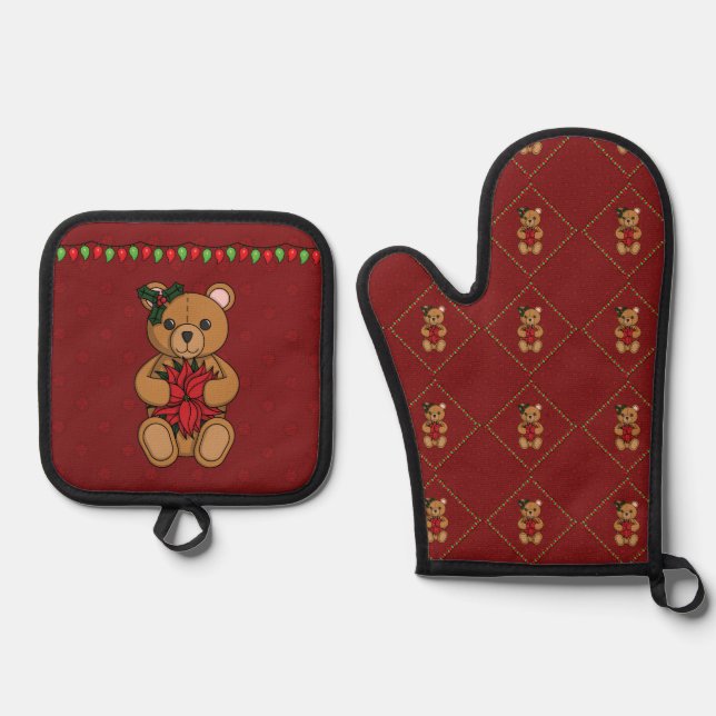 Teddys Geschenk Ofenhandschuh & Topflappen-Set (Vorderseite)