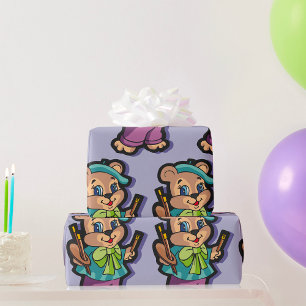 Teddyskunstmaler mit Barett und Pinsel Geschenkpapier