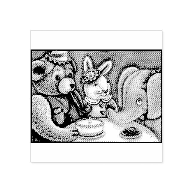 TEDY BEAR, BUNNY & ELEPHANT PARTY RUBBER BRIEFMARK GUMMISTEMPEL (Prägung)