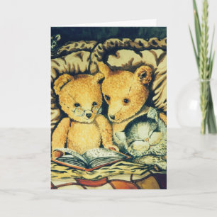 TEDY BEARS & CAT ROMANTIC BIRTHDAY CARD KARTE