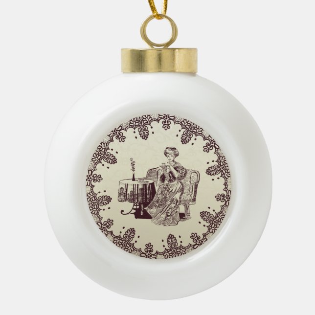 Tee aus Damengetränken Keramik Kugel-Ornament (Vorderseite)